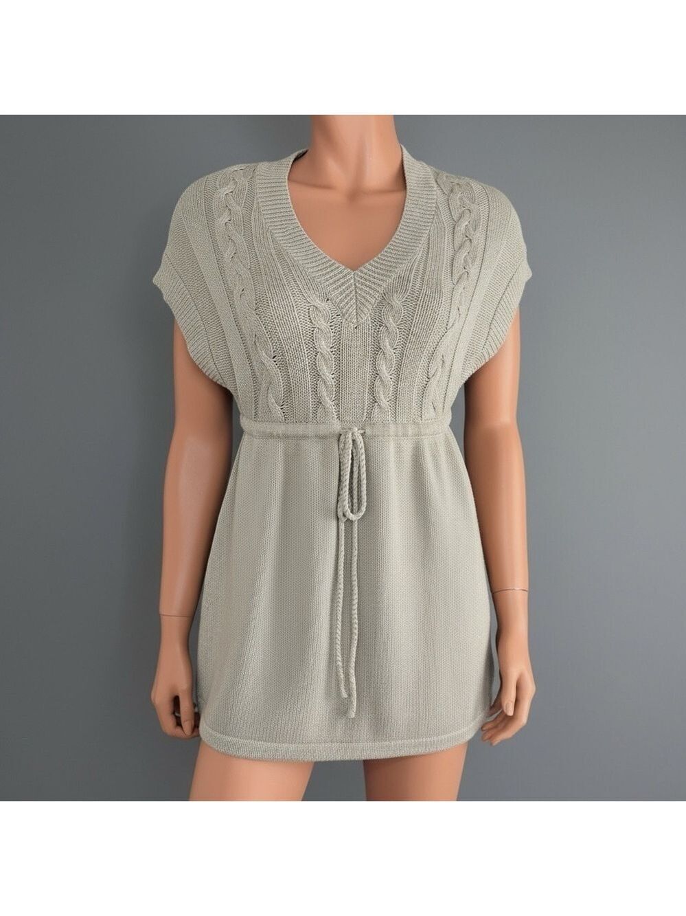 Mossimo Babydoll Cable Knit Sweater Dress Tunic L Earthy Neutral Soft  Academia